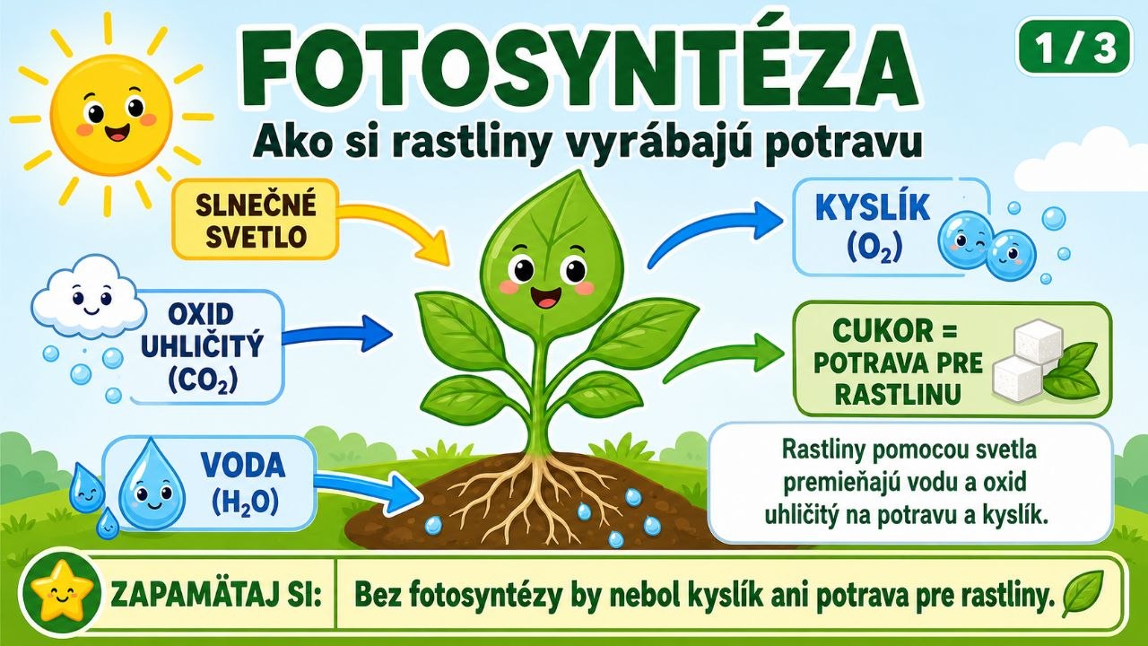 Fotosyntéza 1/3 — Ako si rastliny vyrábajú potravu (slnečné svetlo, CO2, H2O → kyslík, cukor)